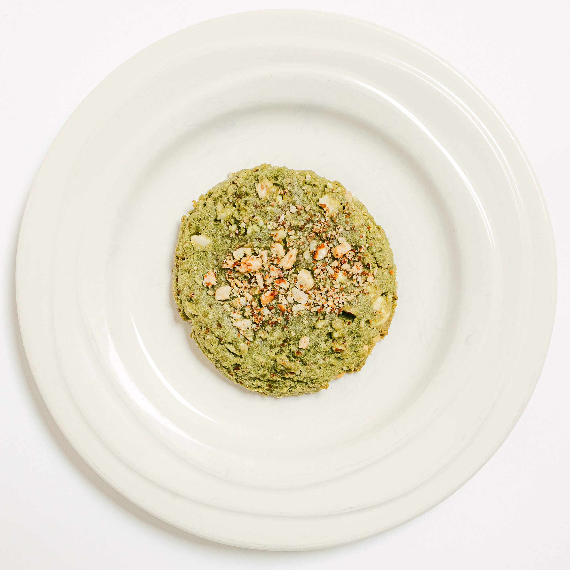 Robert Street Cookies Matcha Almond White Chocolate flavour on a white plate