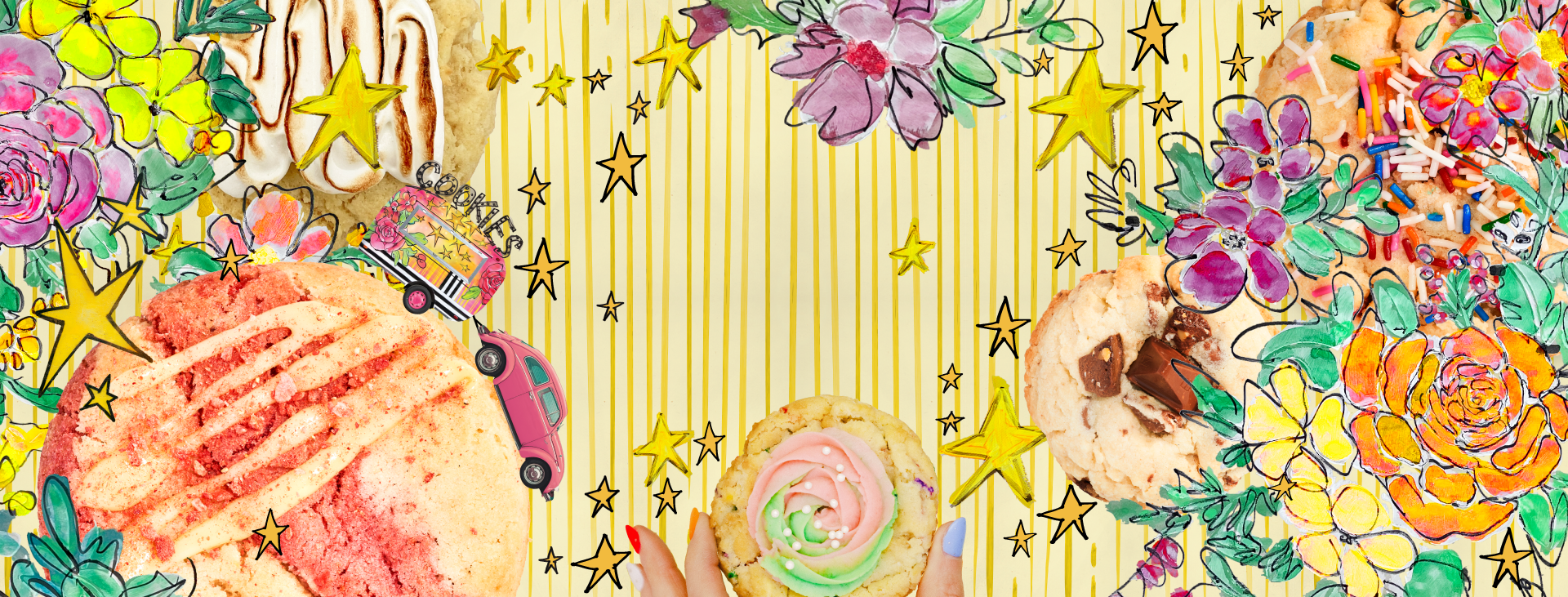 Graffiti background with delicious cookie images