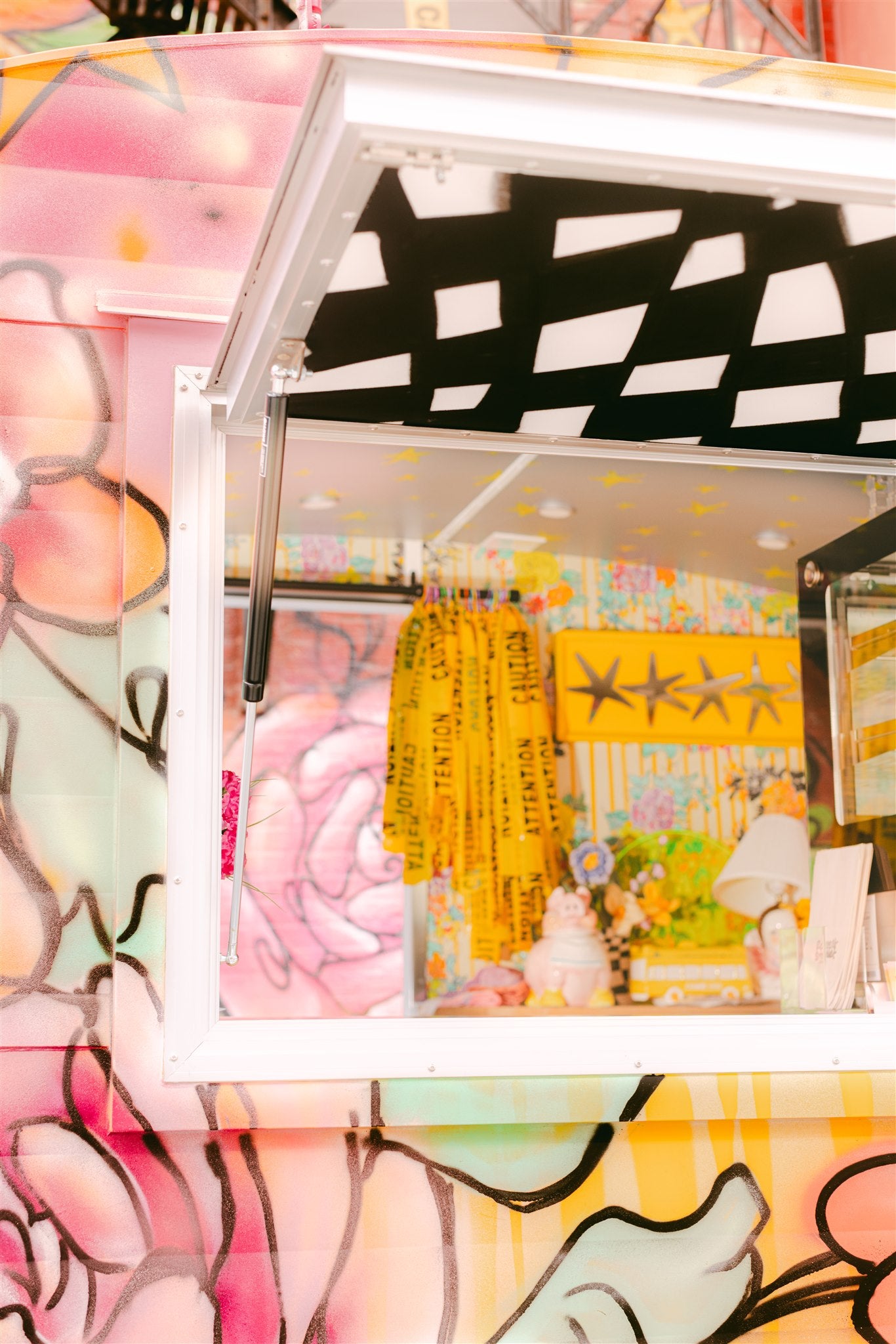 Colorful abstract art with geometric patterns and floral elements.