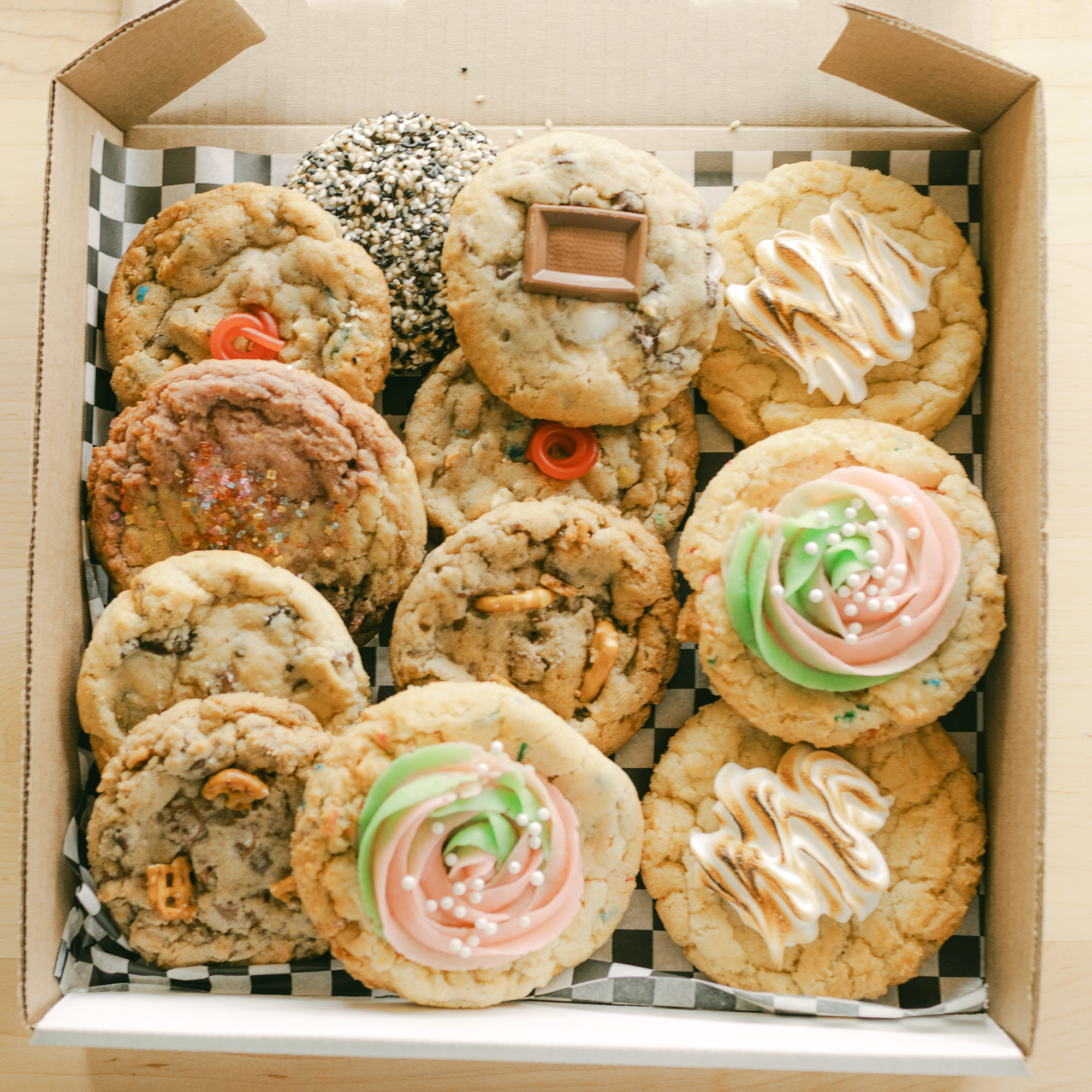 Box of assorted Robert Street Cookies featuring 2 Celebration flavour