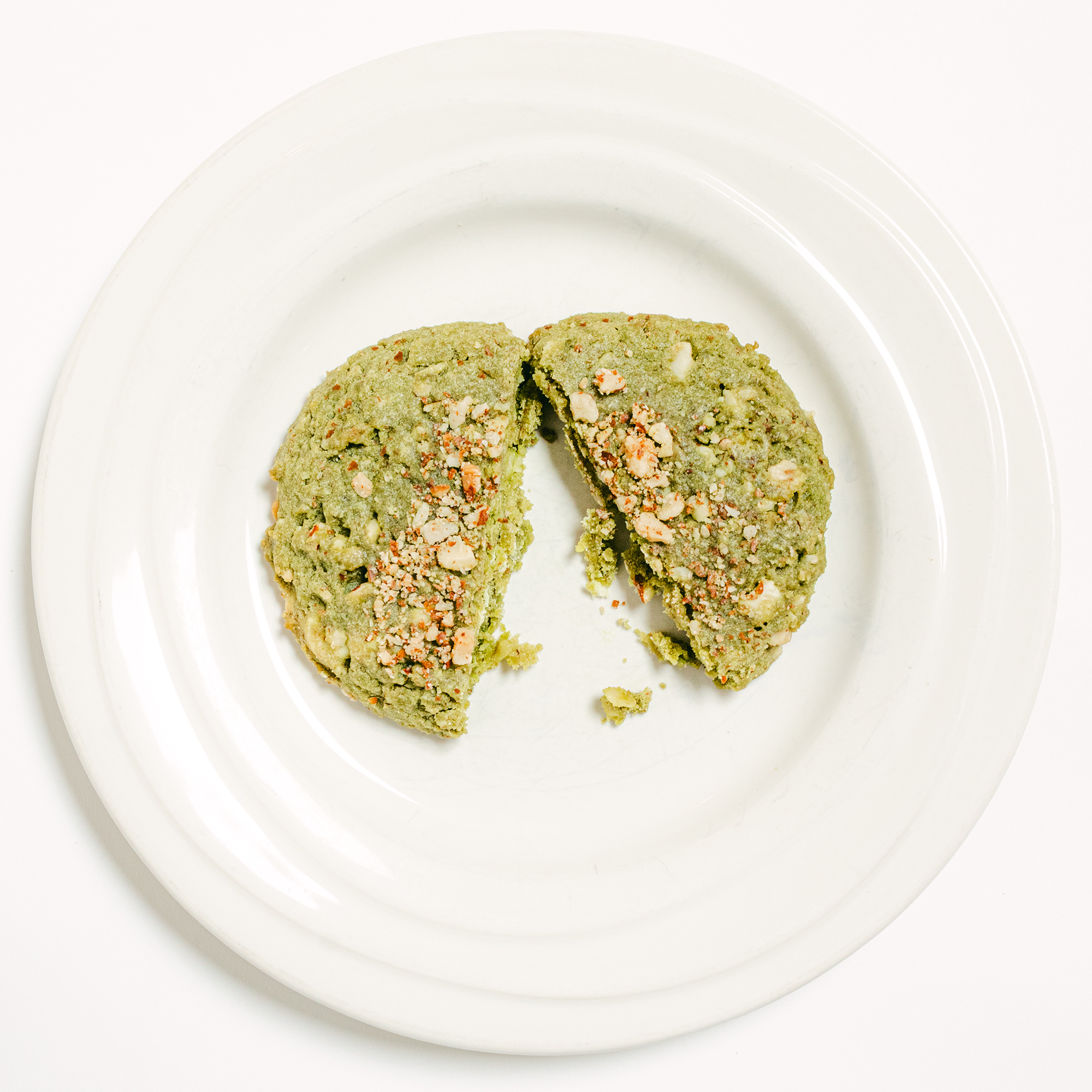 Robert Street Cookies Matcha Almond White Chocolate flavour cut in half