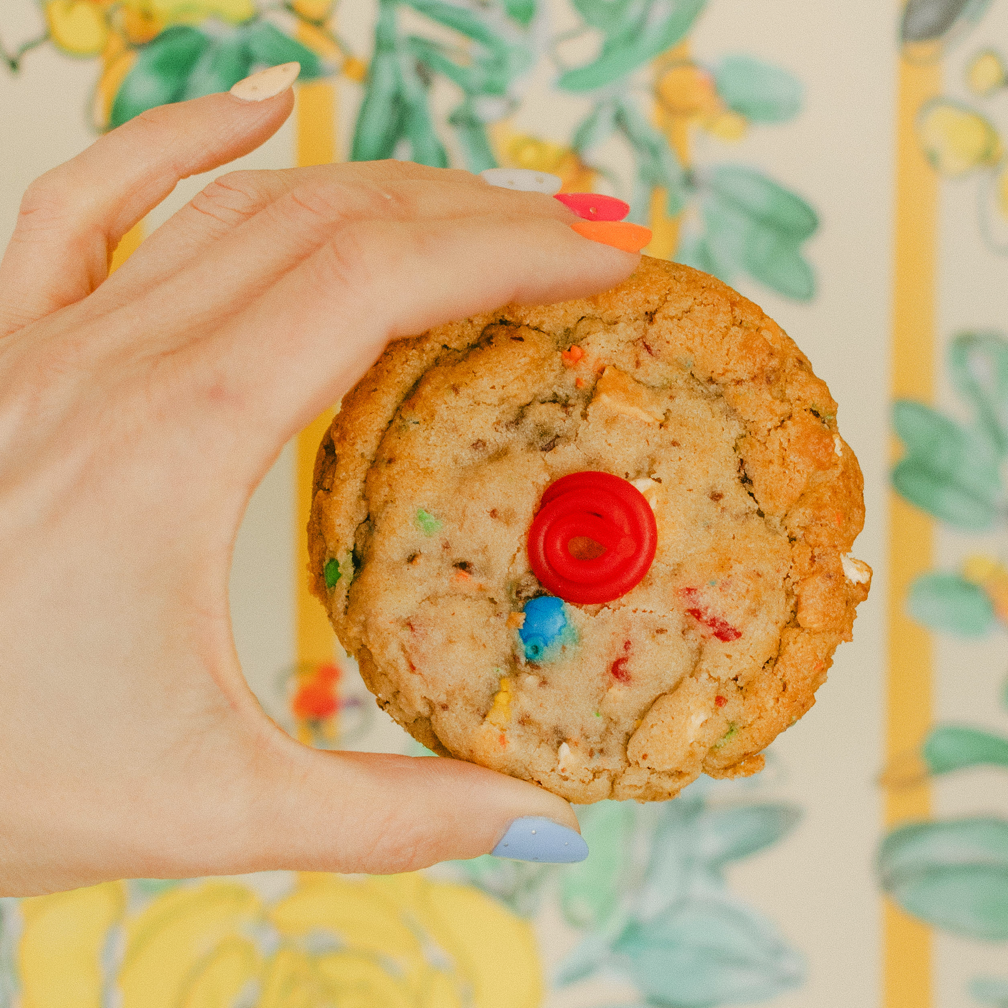 Hand holding a Robert Street Cookies Movie Night flavour