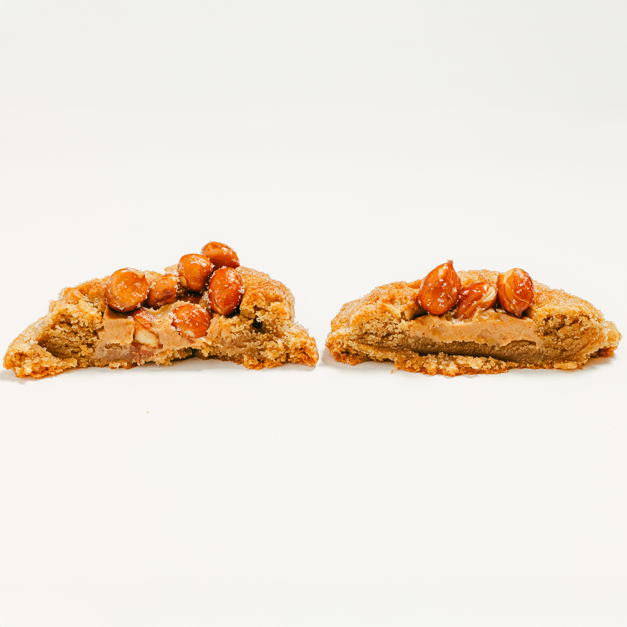 Robert Street Cookies Peanut Butter flavour cut in half