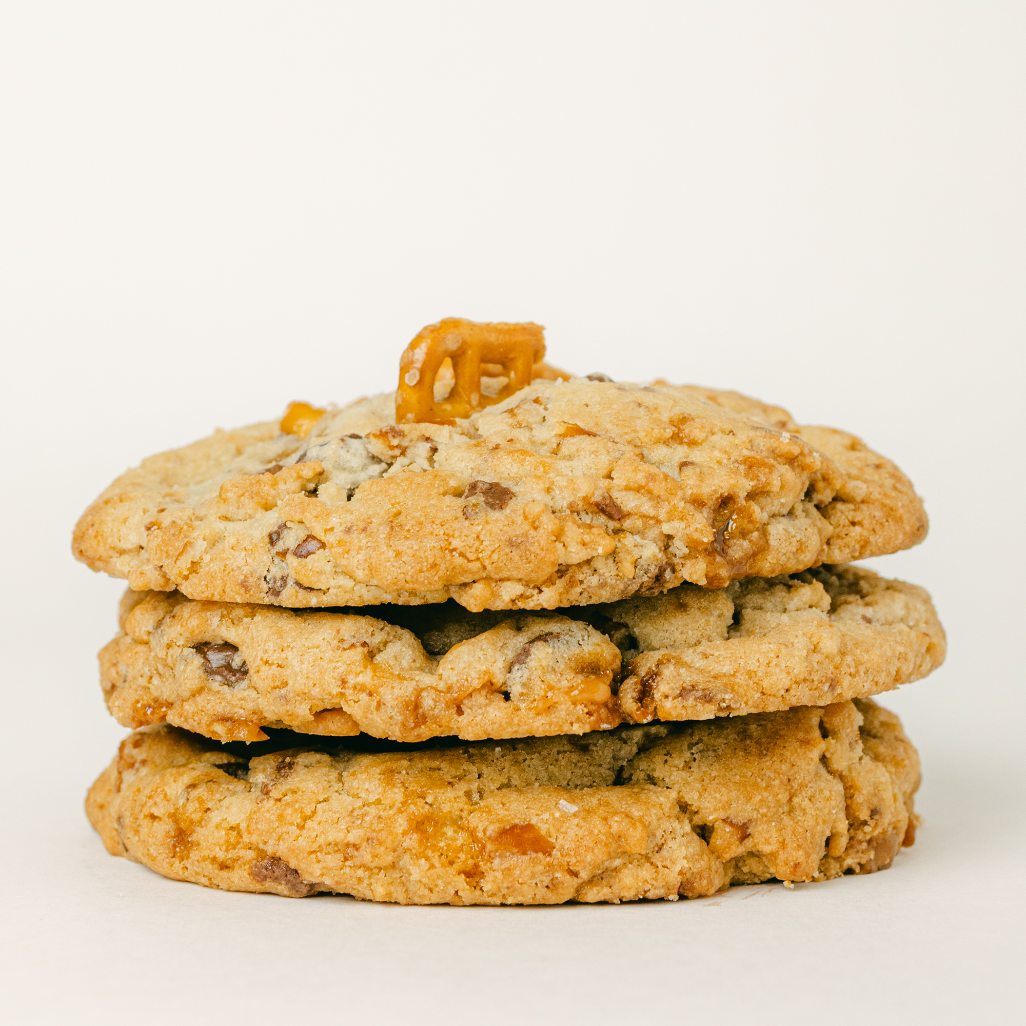 Robert Street Cookies Pretzel, Toffee & Chocolate flavour stacked