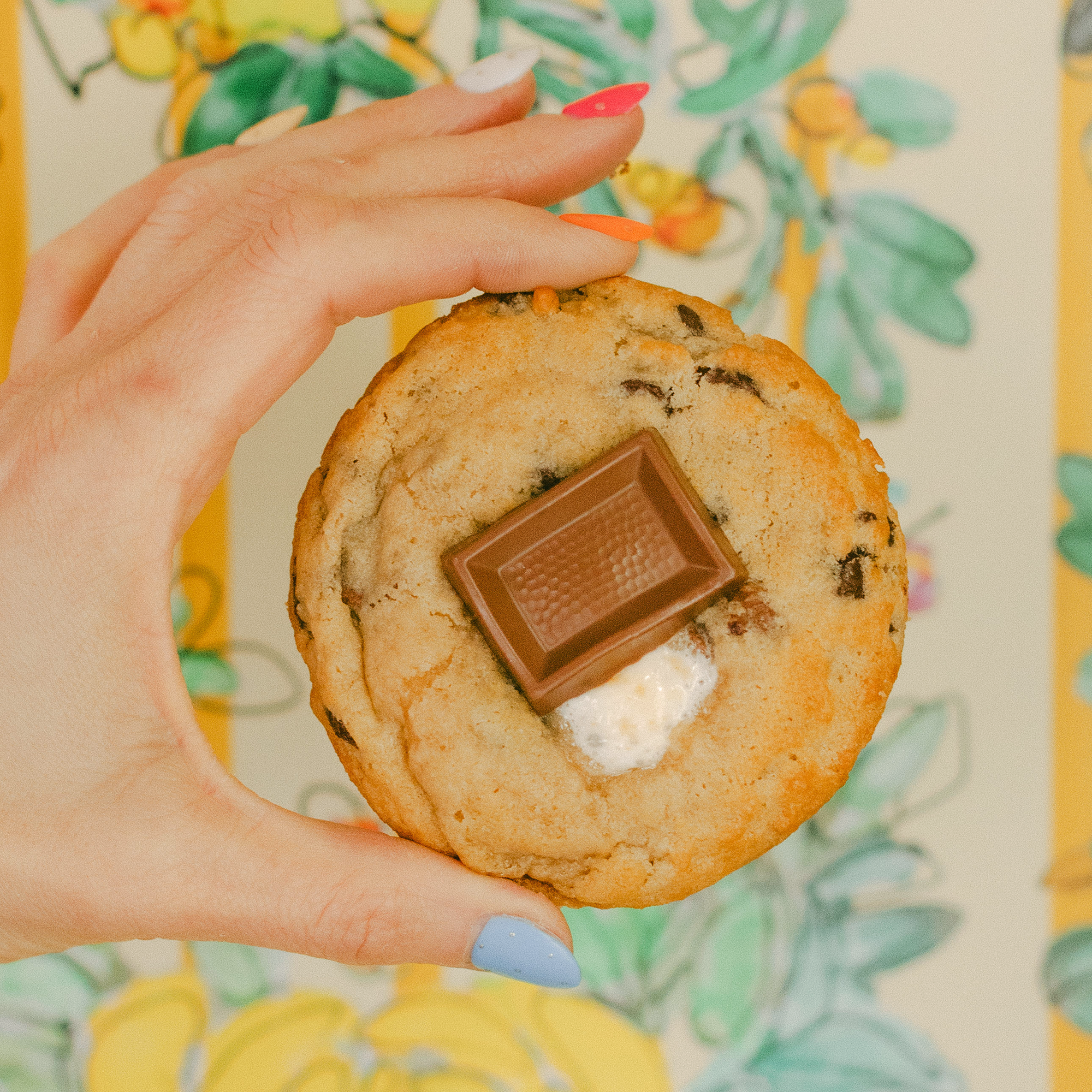 Hand holding a Robert Street Cookies S'mores flavour